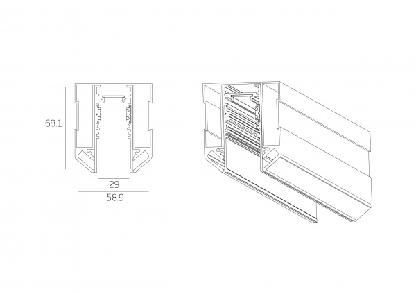 Магнитный шинопровод для натяжных потолков Magnetic Track NP25 завода FALDI - чертеж