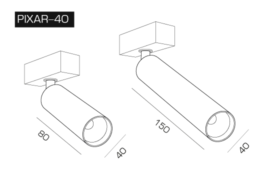 Трековый светильник Pixar.34-40/80 для магнитного шинопровода Magnetic.Track.34 завода FALDI - чертеж